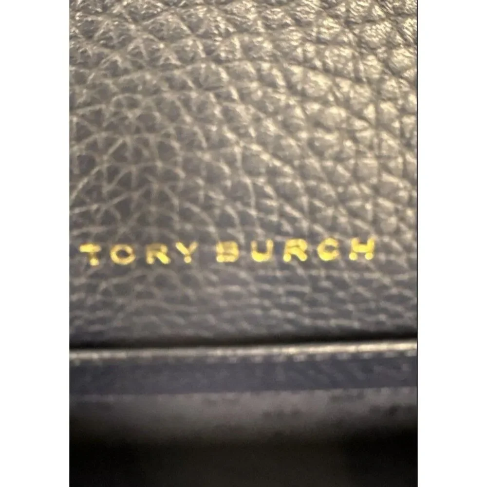 Tory Burch Thea Flat Wallet Crossbody Bag Pebbled Leather Navy Blue